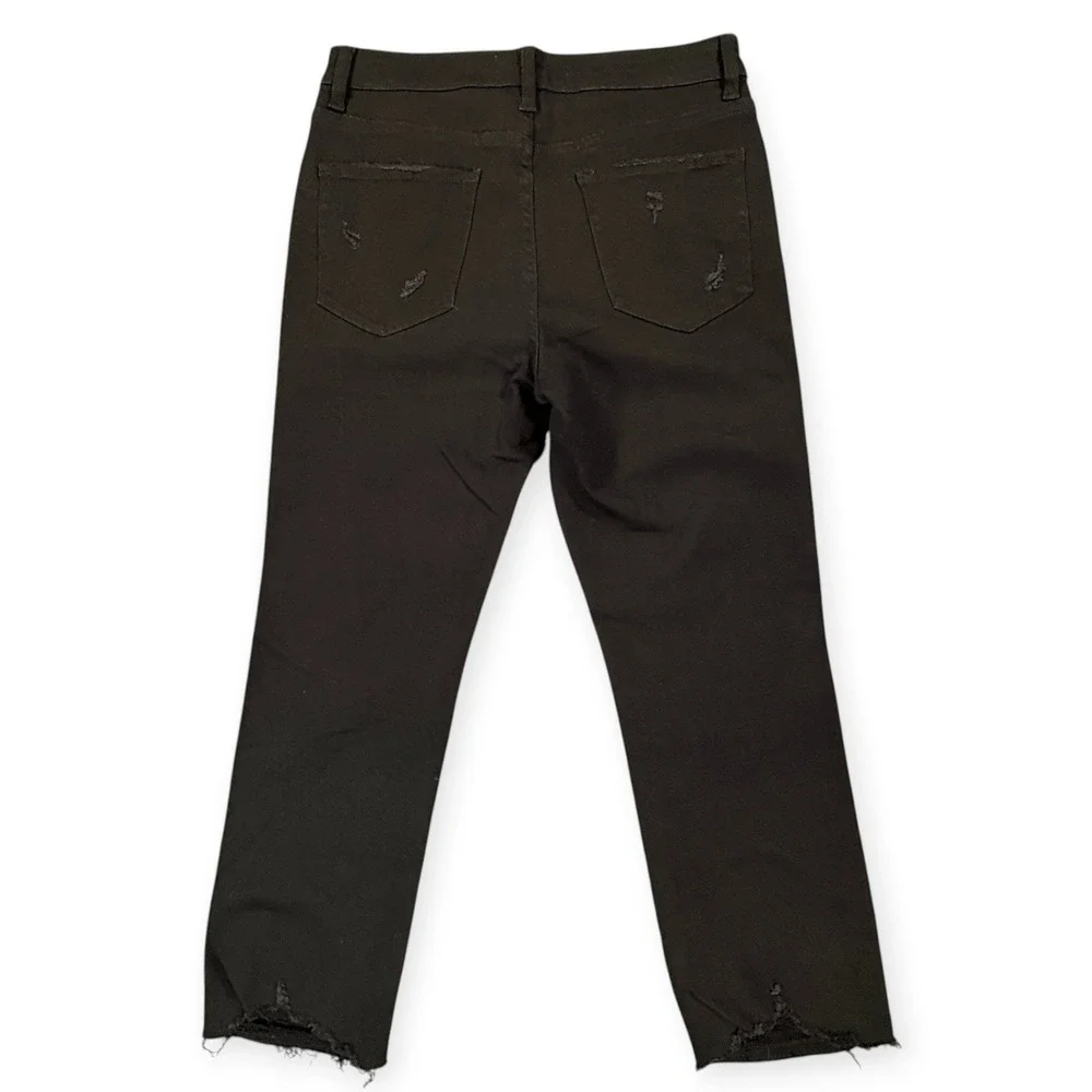 FLYING MONKEY High Rise Crop Straight Jeans Womens 29 Jet Black Raw Hem Denim